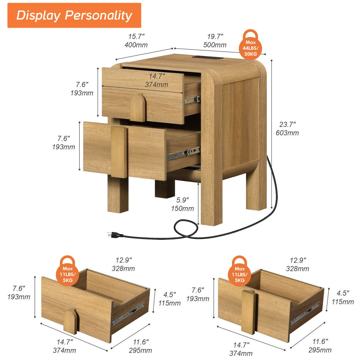 Adora Modern Wood Nightstand With Drawers ,Curved Mid-Century End Table With Built-In Charging Station For Bedroom, Living Room,Entryway
By
Ebern Designs