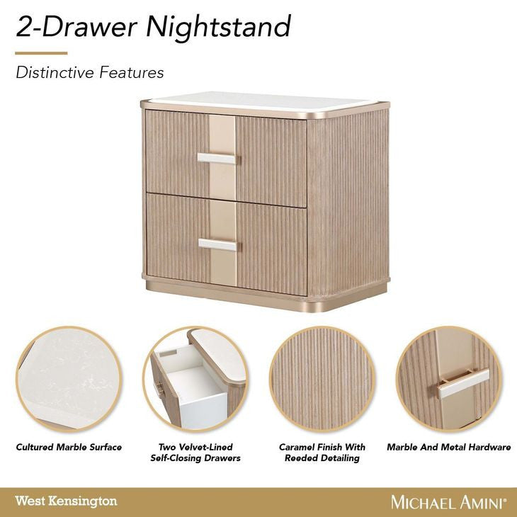 West Kensington Sea Salt Caramel 2 Drawer Nightstand By Michael Amini