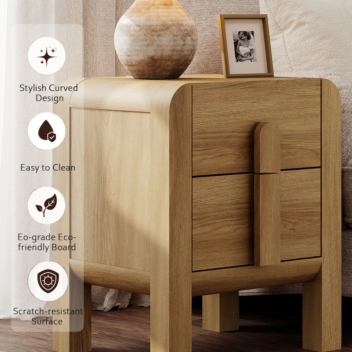 Adora Modern Wood Nightstand With Drawers ,Curved Mid-Century End Table With Built-In Charging Station For Bedroom, Living Room,Entryway
By
Ebern Designs