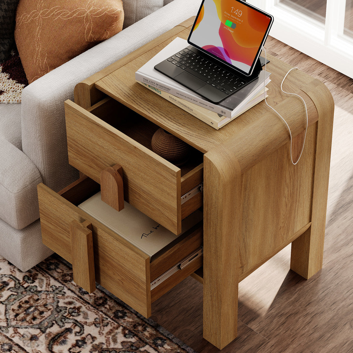 Adora Modern Wood Nightstand With Drawers ,Curved Mid-Century End Table With Built-In Charging Station For Bedroom, Living Room,Entryway
By
Ebern Designs