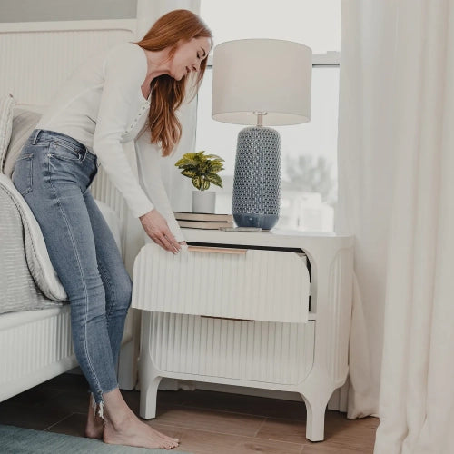 Sea Winds Genevie Reed 2 Drawer Nightstand with Power & USB in Pristine White Finish FL-B49932-WHITE